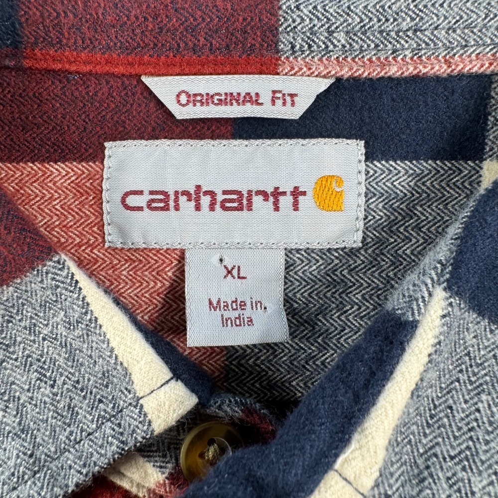 Carhartt Plaid Flannel Button Down Mens XL Red Blue Original Fit Work Shirt - Picture 4 of 10